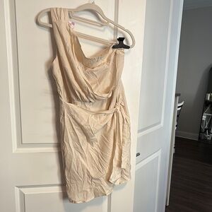 SHEIN Cream One-Shoulder Ruched Cocktail Dress